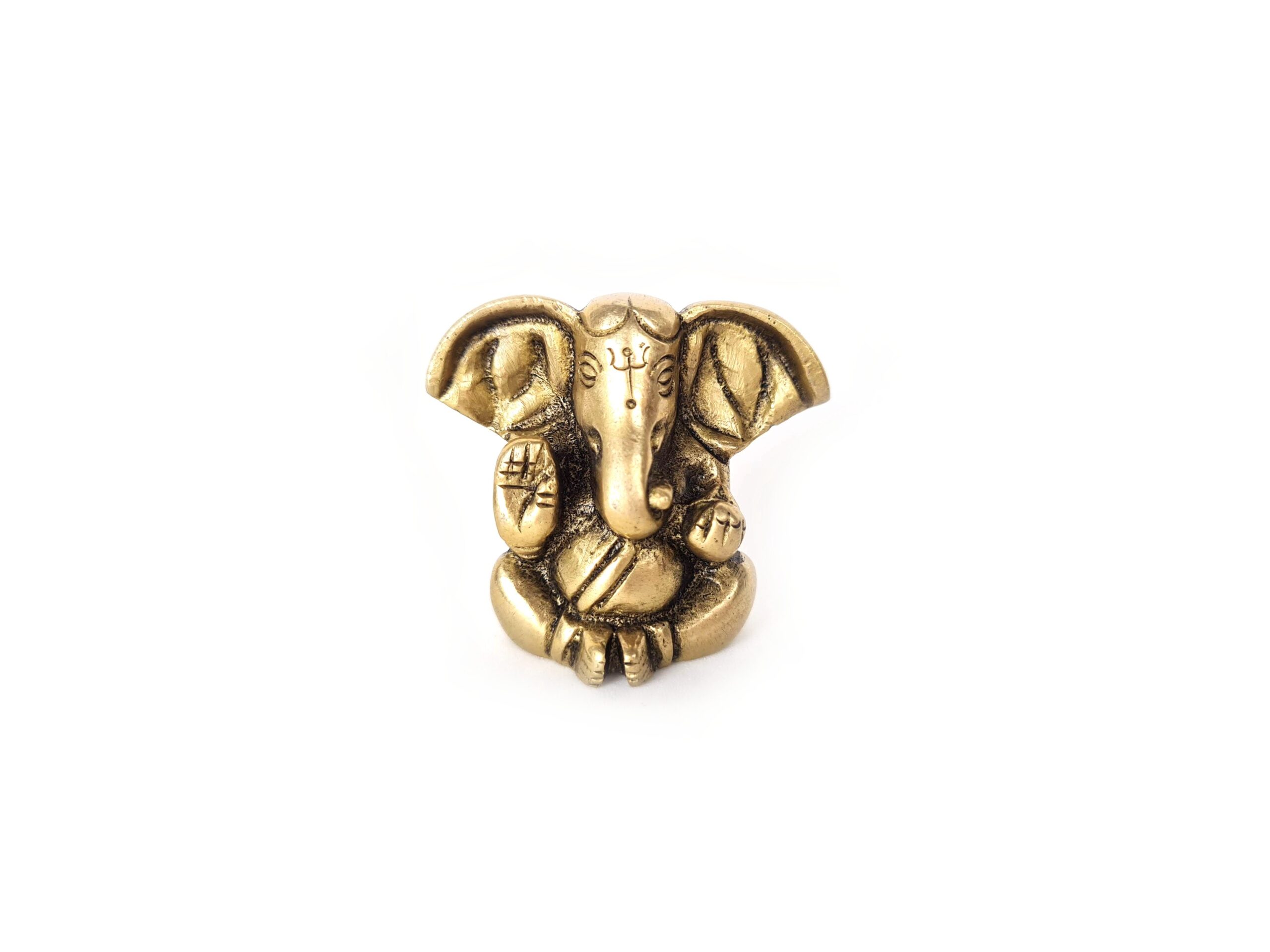 Estátua Mini do Deus Ganesha em metal brass com doce laddu nas mãos 3cm