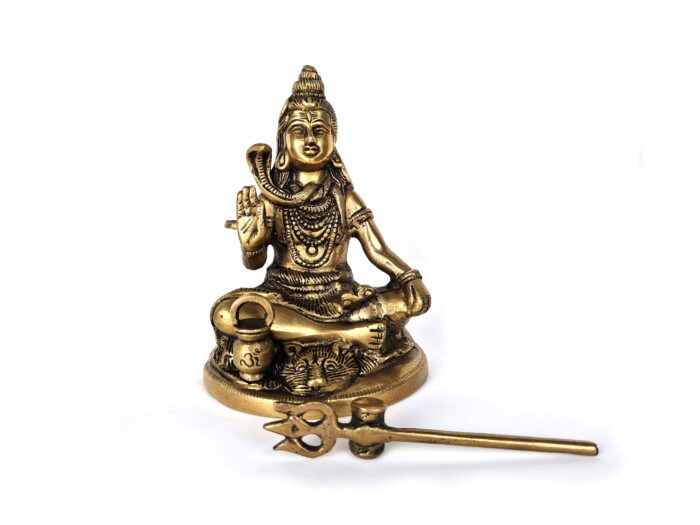 20250718_145814 Estátua do Deus Shiva em lótus com tridente removível em brass 15m
