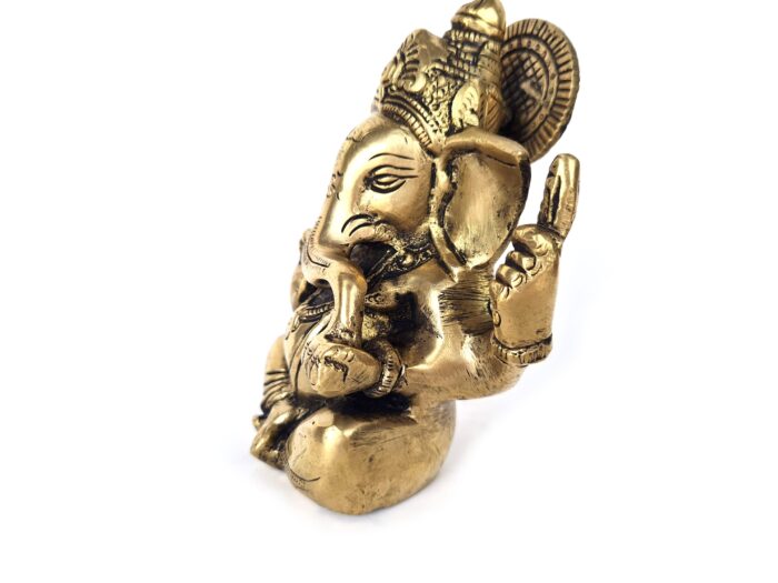 Estátua de Ganesha em Brass 4 braços proteção e bons começos 13cm