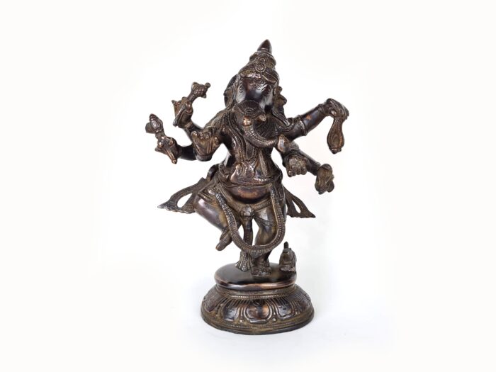 Estátua Ganesha Nritya Ganapati em Metal Escuro do Sul da Índia 23 cm