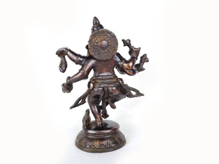 Estátua Ganesha Nritya Ganapati em Metal Escuro do Sul da Índia 23 cm
