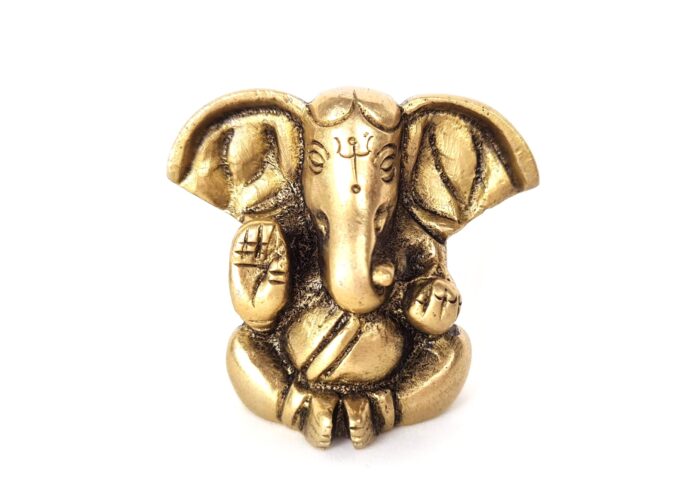 Estátua Mini do Deus Ganesha em metal brass com doce laddu nas mãos 3cm