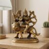 estatueta de Durga e o leão em metal dourado pequena Estátua indiana da Deusa Durga e o leão de metal brass 9cm