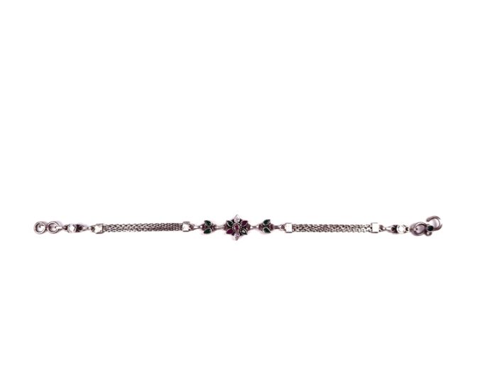 Tornozeleira indiana Anklet Rajnidhi prata com pedrarias