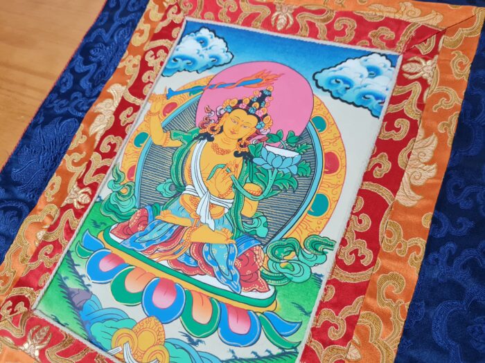 Painel de obra de arte Thangka Manjusri Bodhisattva