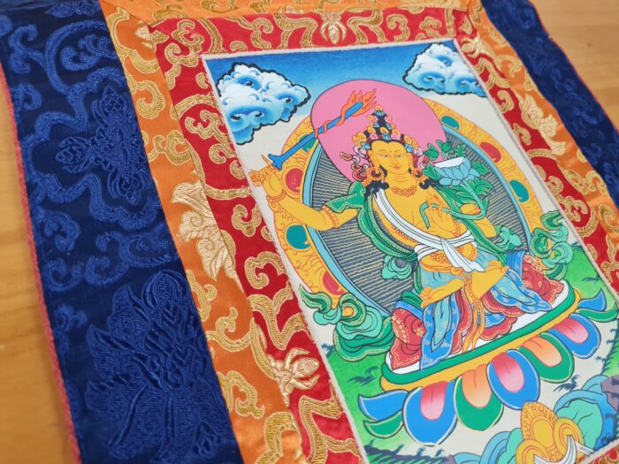 Painel de obra de arte Thangka Manjusri Bodhisattva