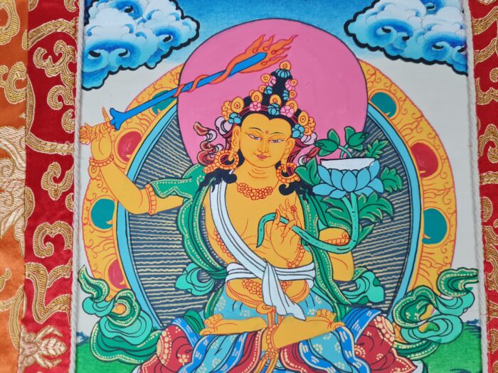 Painel de obra de arte Thangka Manjusri Bodhisattva