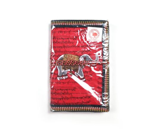 Caderno indiano artesanal estampa de Elefante 15x10cm vermelho