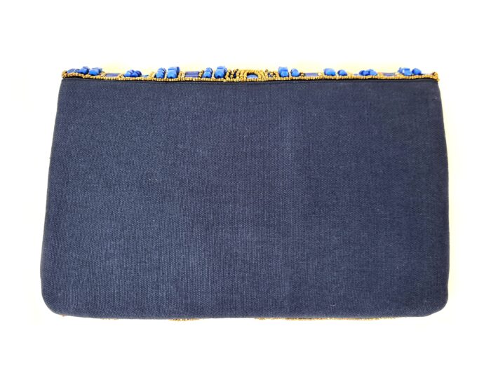 Bolsa indiana clutch boho chic bordada pedrarias azul royal