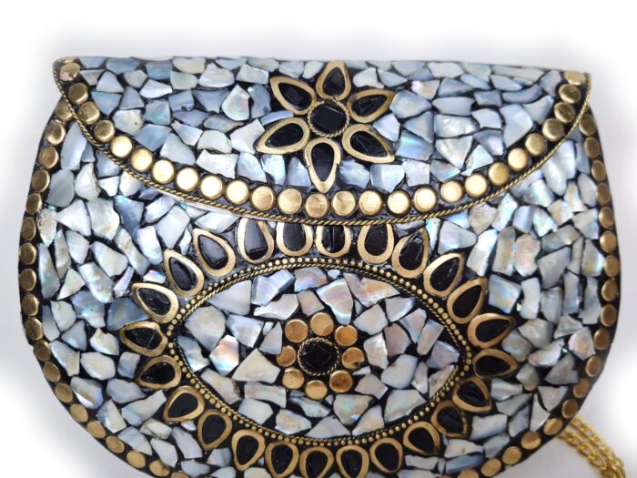 Bolsa indiana de metal mosaico de pedras naturais madrepérolas e Olho Grego