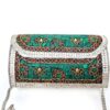 Bolsa indiana de metal mosaico de pedras naturais malaquita e coral