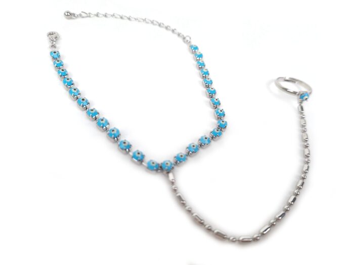 20250923_163529 Payal ring Pulseira de pé com anel Olho Grego azul