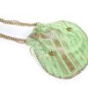 Bolsa indiana de festa de tecido bordado verde com alça de pérolas