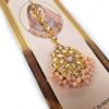 Maang Tikka dourada joia indiana de testa com pedrarias rosa pêssego