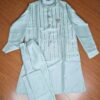 Jacket Kurta Set em Seda Verde Menta Banarasi com Broche