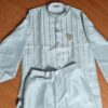 Jacket Kurta Set em Seda Verde Menta Banarasi com Broche