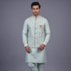 Jacket Kurta Set em Seda Verde Menta Banarasi com Broche