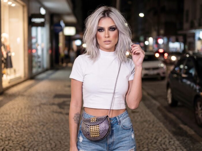 Bolsa indiana de metal prateada com detalhes dourados