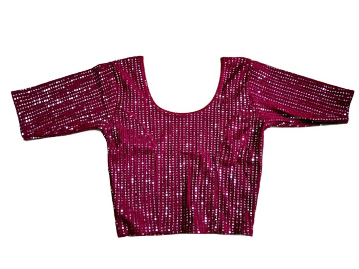 Choli para usar com Saree bordô com lantejoulas douradas M