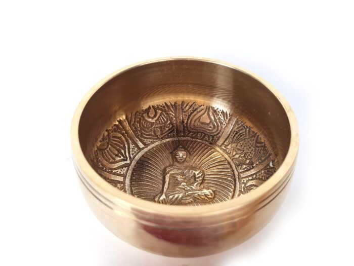 Tigela tibetana com 7 ligas dourada Buda e 8 símbolos auspiciosos 9,5cm