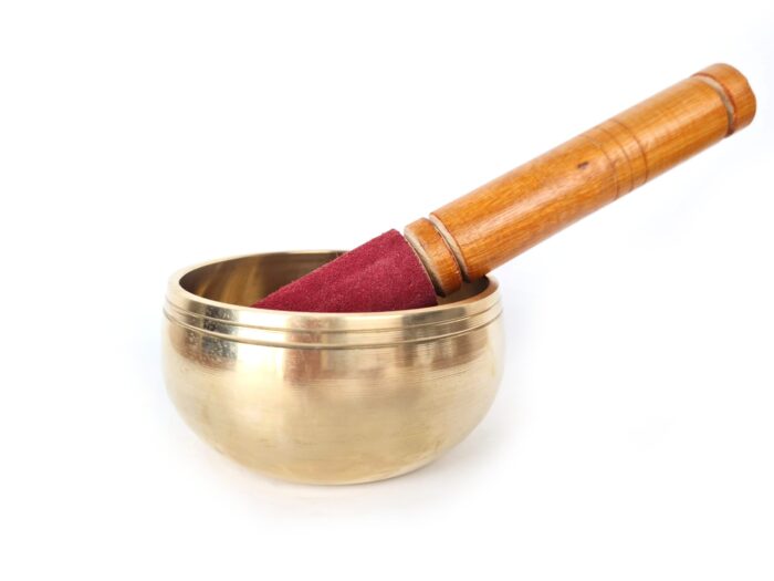 Tigela tibetana com 7 ligas dourada Buda e 8 símbolos auspiciosos 9,5cm
