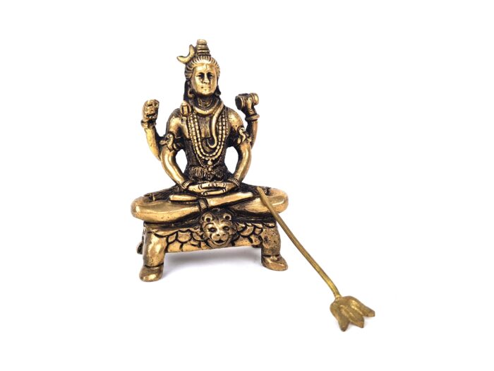 20250927_114955 Estátua do Deus Shiva em lótus com tridente removível em brass 9cm