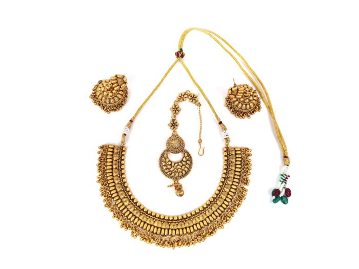 Conjunto completo de semi joia indiana para festas Temple Jewellery