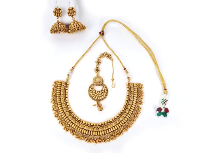 Conjunto completo de semi joia indiana para festas Temple Jewellery