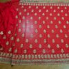 Saree Vermelho Bordado com Fios Dourados e Pedrarias com dupatta inclusa