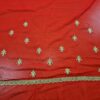 Saree Vermelho Bordado com Fios Dourados e Pedrarias com dupatta inclusa