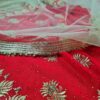 Saree Vermelho Bordado com Fios Dourados e Pedrarias com dupatta inclusa