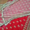Saree Vermelho Bordado com Fios Dourados e Pedrarias com dupatta inclusa