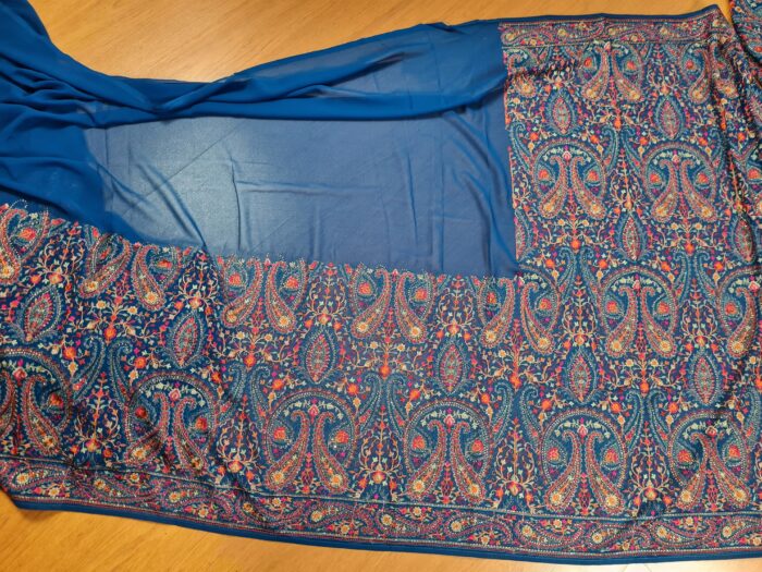 Saree Kashmiri Aari Work Bordado à Mão com Fios de Seda Coloridos