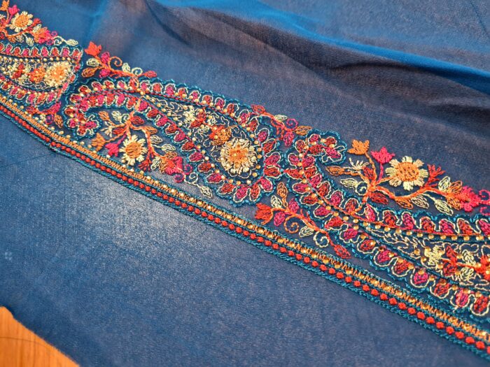 Saree Kashmiri Aari Work Bordado à Mão com Fios de Seda Coloridos