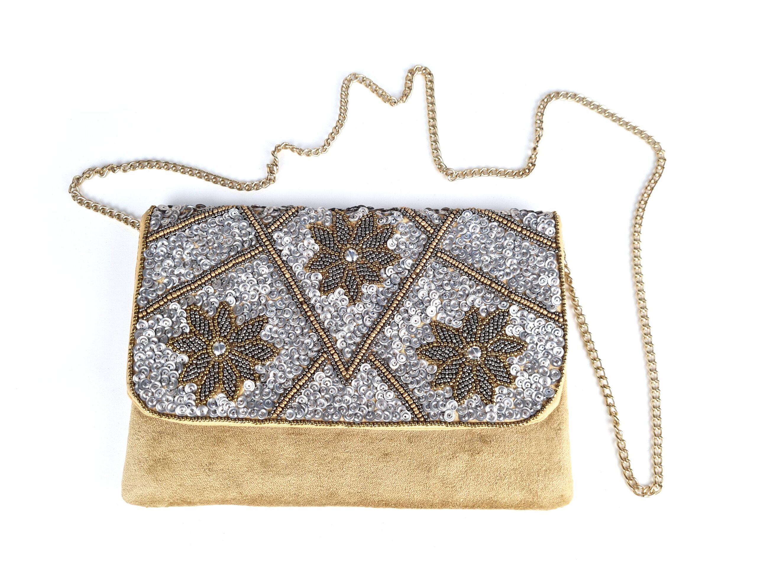 20251013_154012 Bolsa indiana clutch carteira tecido com bordados florais bege e metalizados