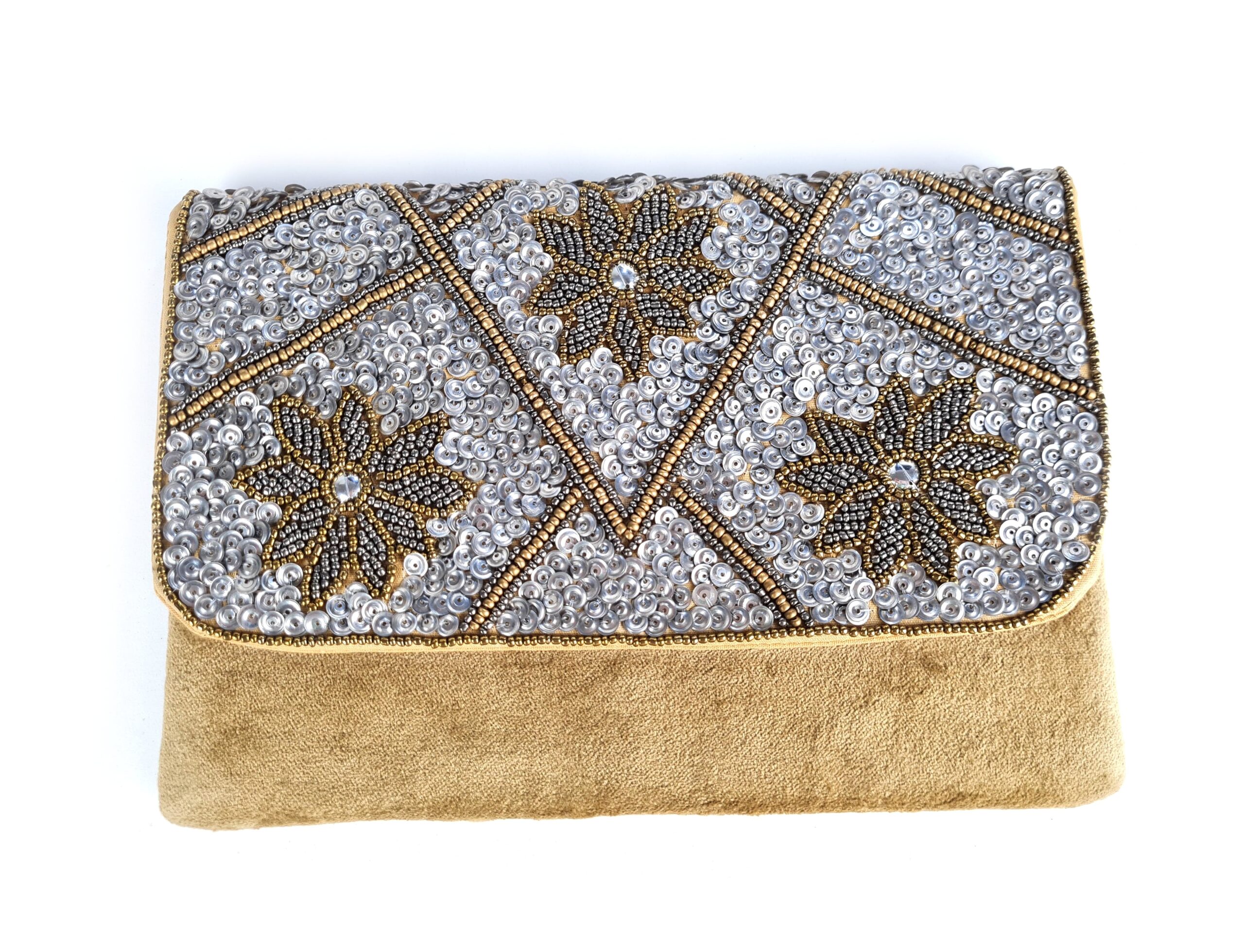 20251013_154120 Bolsa indiana clutch carteira tecido com bordados florais bege e metalizados