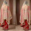 Saree Vermelho Bordado com Fios Dourados e Pedrarias com dupatta inclusa