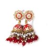 20250927_123422 Brinco indiano Meenakari Jhumka esmaltado vermelho com pérolas