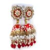 20250927_123438 Brinco indiano Meenakari Jhumka esmaltado vermelho com pérolas