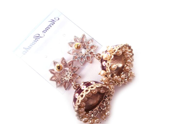 20250927_123830 Brinco indiano Meenakari Jhumka sino floral vermelho rubi esmaltado