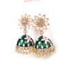Brinco indiano Meenakari Jhumka sino floral verde esmaltado