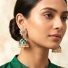 Brinco indiano Meenakari Jhumka sino floral verde esmaltado