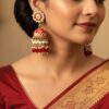 brinco-indiano-sino-casamento-vermelho-jhumka Brinco indiano Meenakari Jhumka esmaltado vermelho com pérolas
