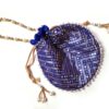 Bolsa indiana de festa de tecido bordado azul alça de pérolas
