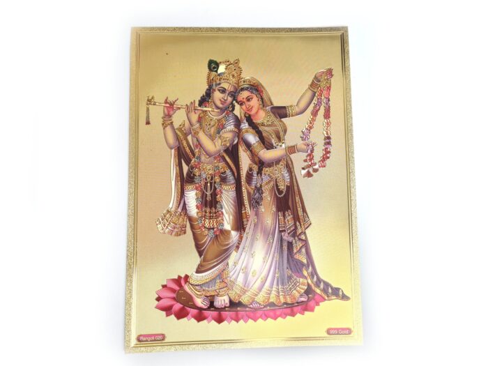 20251222_192424 Folha laminada dourada decorativa Radha e Krishna dançando