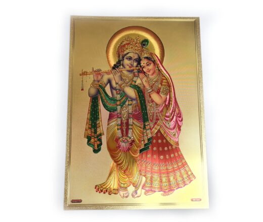 20251222_192439 Folha laminada dourada decorativa Krishna e sua consorte Radha