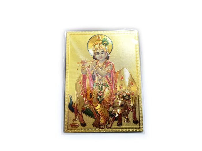 20251227_211448 Ímã de geladeira dourado Krishna e a vaca sagrada