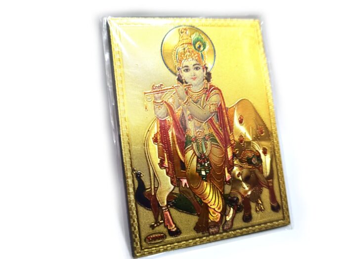 20251227_211450 Ímã de geladeira dourado Krishna e a vaca sagrada