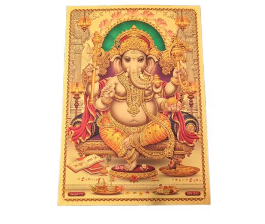 Folha laminada dourada para enquadrar e pendurar Ganesha 30 x 21 cm