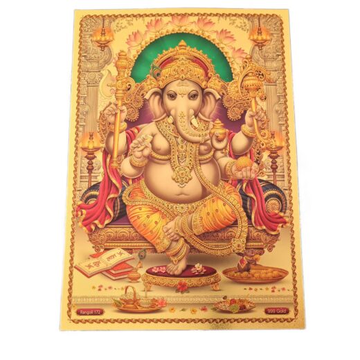 Folha laminada dourada para enquadrar e pendurar Ganesha 30 x 21 cm